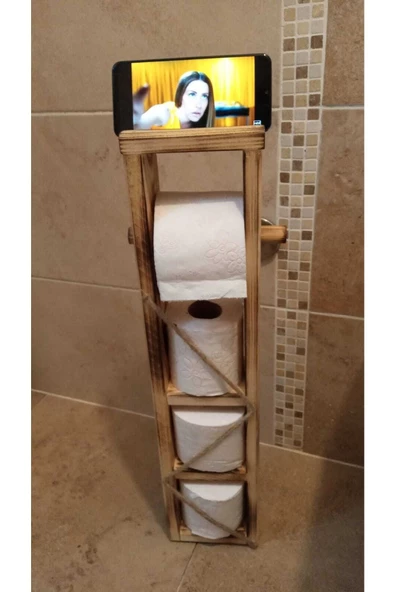 Ahşap Wc Kağıtlık Tuvalet Telefon Tutucu Standı Özellikli Banyo Kağıtlık ürün görseli 1