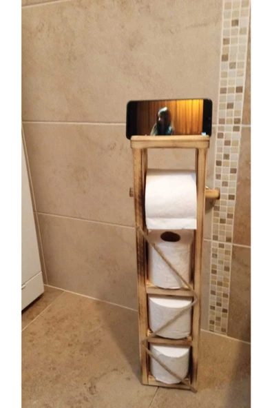 Ahşap Wc Kağıtlık Tuvalet Telefon Tutucu Standı Özellikli Banyo Kağıtlık ürün görseli 1