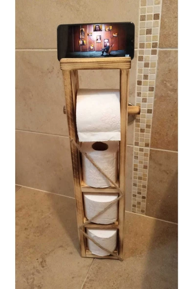 Ahşap Wc Kağıtlık Tuvalet Telefon Tutucu Standı Özellikli Banyo Kağıtlık ürün görseli 1