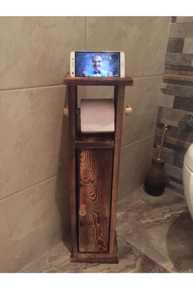 Ahşap Wc Kağıtlık Tuvalet Telefon Tutucu Standı Özellikli Banyo Kağıtlık Wc Kağıtlık ürün görseli 1