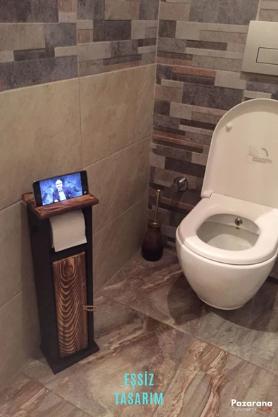 Ahşap Wc Kağıtlık Tuvalet Telefon Tutucu Standı Özellikli Banyo Kağıtlık ürün görseli 1