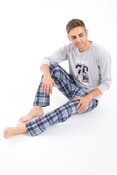 OverPazar,Erkek Baskılı Pijama Takımı Uzun Kollu 2170 ürün görseli 1