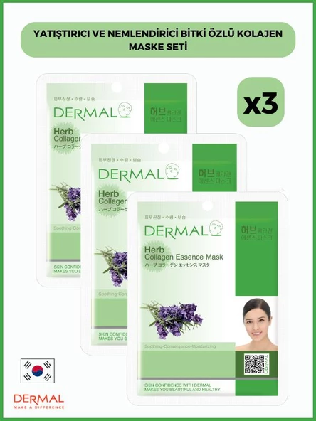 Dermal Yatıştırıcı & Nemlendirici Bitki Özlü Kolajen Maske 23gr. %100 Pamuk 3 Adet ürün görseli 1
