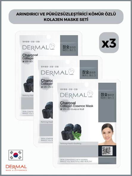 Dermal Arındırıcı Ve Pürüzsüzleştirici Kömür Özlü Kolajen Maske 23 gr 3 Adet ürün görseli 1
