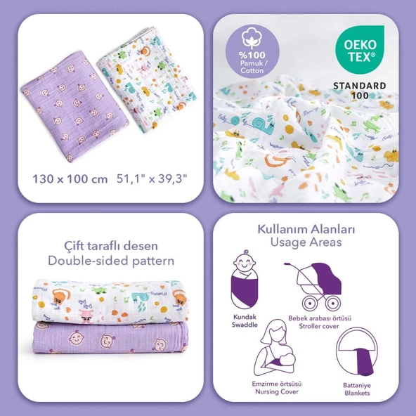 Milk&Moo Müslin Örtü 2'Li Set Milk&Moo Friends ürün görseli 1