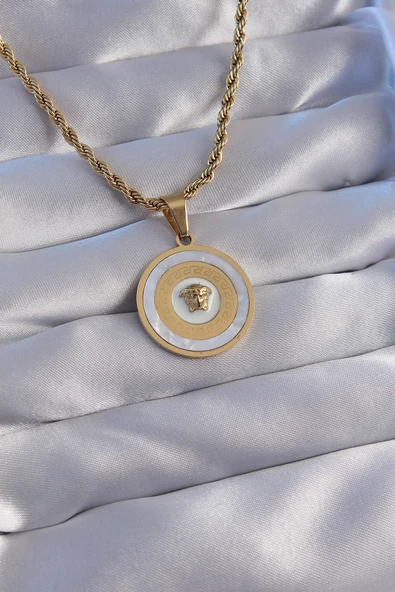 316L Çelik Zincir Gold Renk Mineli Burgu Zincirli Medusa Kolye - TJ-BKO8836 ürün görseli 1