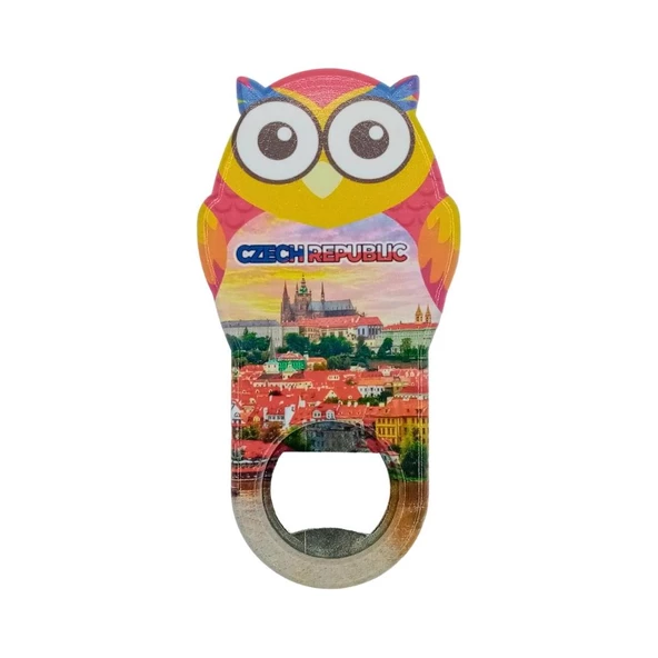 Çek Cumhuriyeti Temalı Baykuş Magnet Kapak Açacak ürün görseli 1