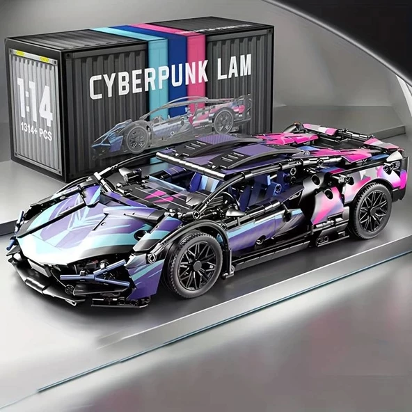 1314 parça Cyberpunk Mor Cool 1:14 Ölçekli Spor Araba Yapı Blokları Seti 3D Montaj Modeli Kiti, Gençler & Yetişkinler İç ürün görseli 1