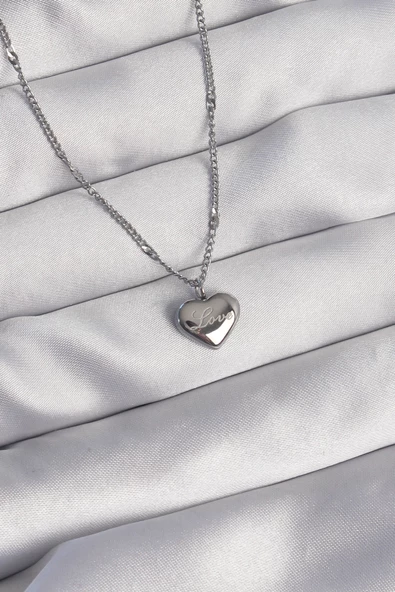 316L Çelik Gümüş Renk Kalp Model Love Kolye - TJ-BKO8932 ürün görseli 1