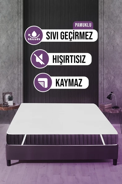 Pamuklu  Dört Köşe Lastikli Sıvı Geçirmez Yatak Alezi 160 x 200 cm ürün görseli 1