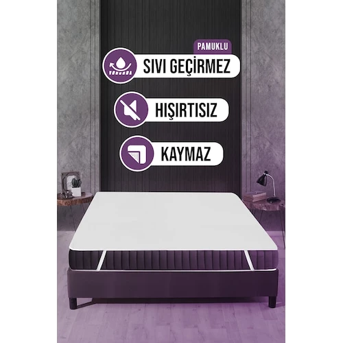 Pamuklu Dört Köşe Lastikli Su Sıvı Geçirmez Yatak Koruyucu Alez 90x190cm ürün görseli 1