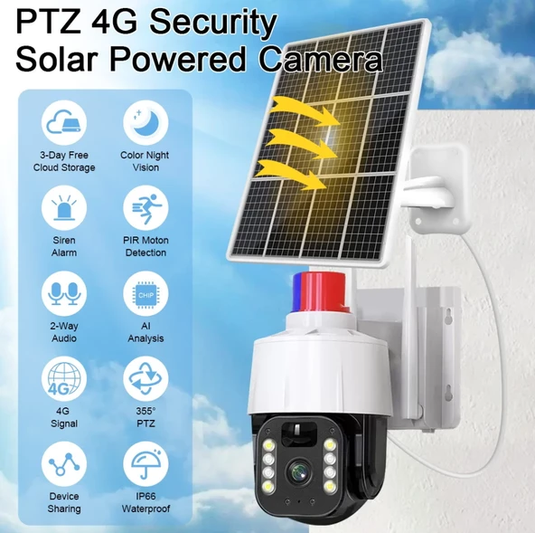 QASUL 5MP 4G Güneş Enerejili Kamera Dahili Pil PIR Hareket Algılama Dış Mekan Güvenlik Gözetleme PTZ WIFI Kamera V380 PRO ürün görseli 1