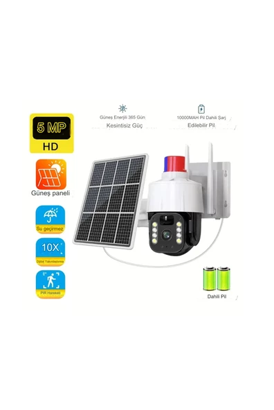 5MP (Kablosuz) Kamera, Güvenlik İçin Güneş Enerjili Panel Sim Kart Destekli Dış Mekan Kamerası ürün görseli 1