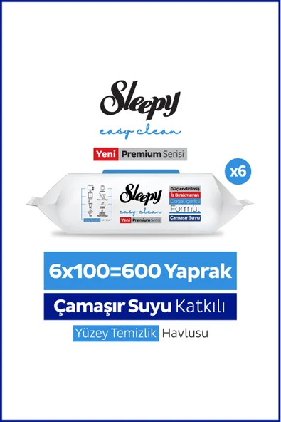 Sleepy Easy Clean Premium Çamaşır Suyu Katkılı Yüzey Temizlik Havlusu Mendili 6x100 (600 Yaprak) ürün görseli 1