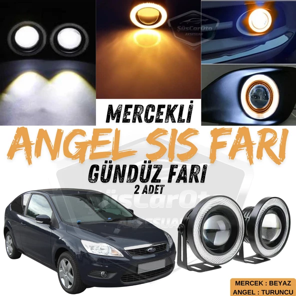 Ford Focus 2.5 2009-2011 Uyumlu Üniversal Mercekli Angel Sis Farı Metal Su Geçirmez 76 mm Turuncu Halkalı Gündüz Farı Angel Eyes 2 Adet ürün görseli 1