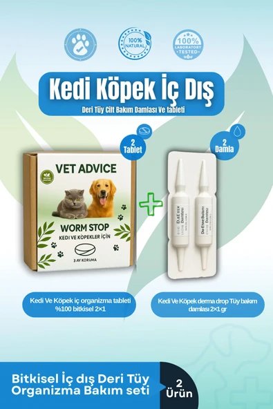 vet advice Kedi Köpek Iç Dış Tüy Bakım Seti 2 Li Bitkisel Set ürün görseli 1