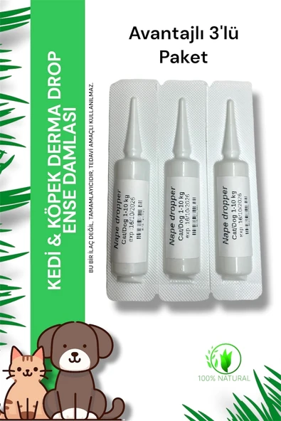 vet advice Kedi Köpek Iç Dış Deri Tüy Bakım Damlası 3'lü Paket %100 Bitkisel Içerik ürün görseli 1