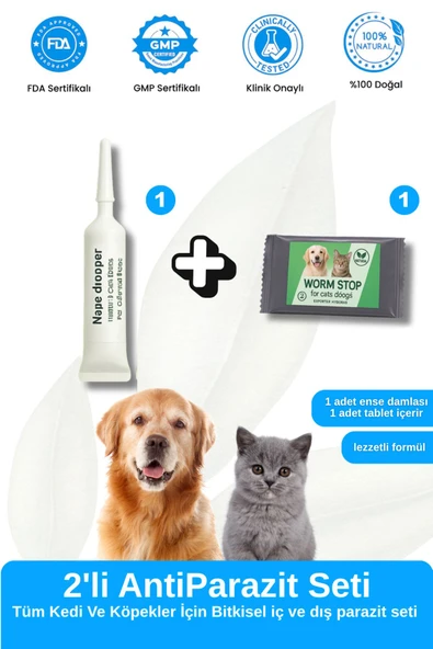 vet advice Kedi Köpek Iç Dış Tablet Damla Deri Tüy Bitkisel Parazit Bakım Seti ürün görseli 1