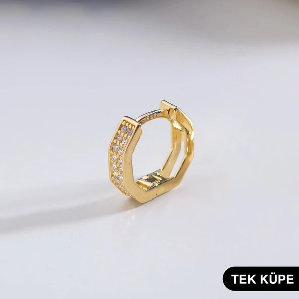 14 Ayar Taşlı Tek Altıgen Minik Halka Altın Küpe 0,76 gr ürün görseli 1