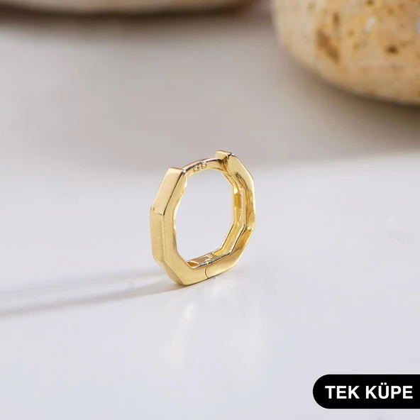 14 Ayar Altıgen Minik Tek Halka Altın Küpe 0,51 gr ürün görseli 1