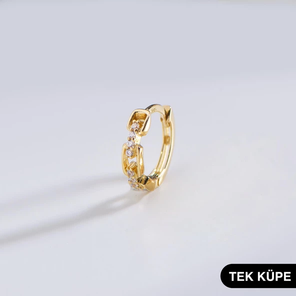 14 Ayar Taşlı Tek Modern Halka Altın Küpe 0,58 gr ürün görseli 1