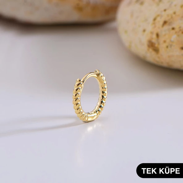 14 Ayar Altın Minik Modern Burgulu Tek Halka Küpe 0,64 gr ürün görseli 1
