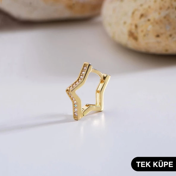 14 Ayar Taşlı Yıldız Tek Halka Altın Küpe 0,75 gr ürün görseli 1