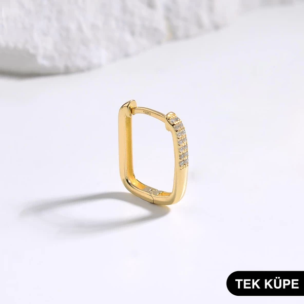 14 Ayar Modern Taşlı Tek Halka Altın Küpe 0,94 gr ürün görseli 1