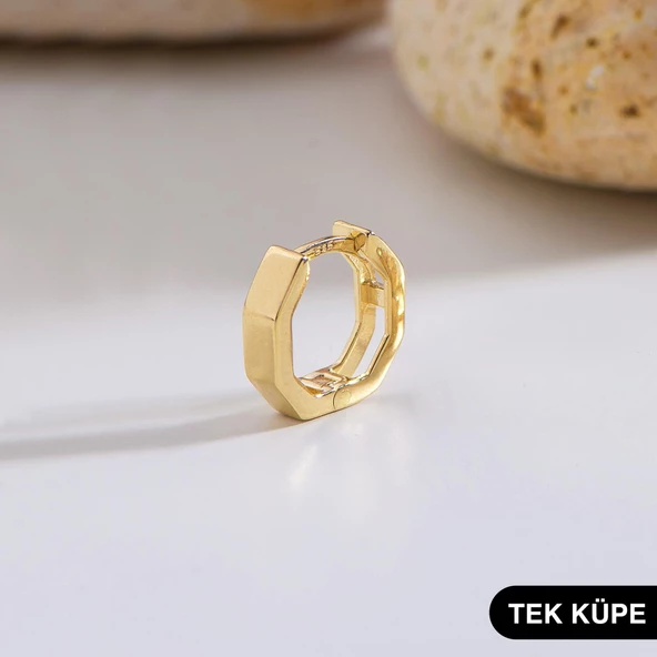 14 Ayar Altıgen Tek Minik Halka Altın Küpe 0,66 gr ürün görseli 1