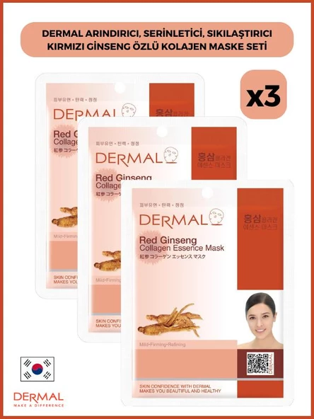 Dermal Arındırıcı, Serinletici, Sıkılaştırıcı Kırmızı Ginseng Özlü Kolajen Maske 23gr 3 Adet ürün görseli 1