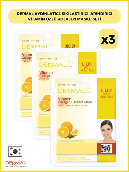 Dermal Aydınlatıcı, Sıkılaştırıcı, Arındırıcı Vitamin Özlü Kolajen Maske 23gr 3 Adet ürün görseli 1