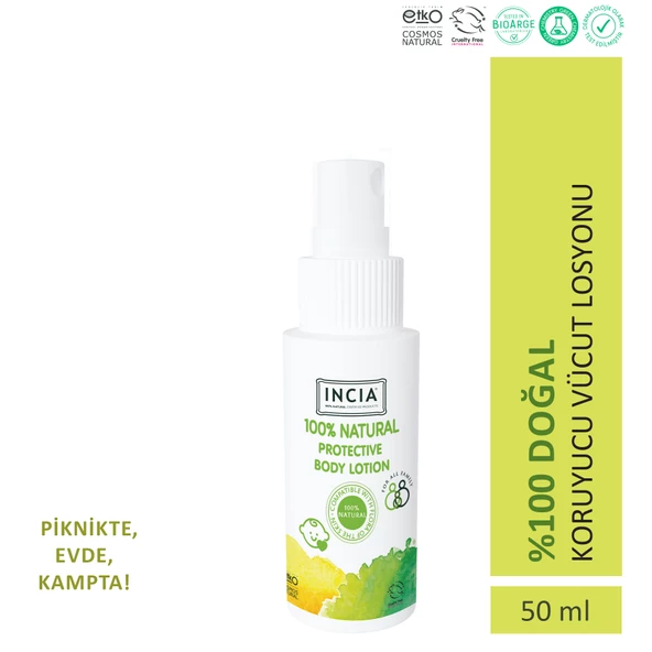 INCIA %100 Doğal Koruyucu Vücut Losyonu Sprey Yenidoğan Bebek Çocuk Için Limon Okaliptus Vegan 50 ml ürün görseli 1