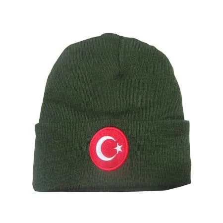 HAKİ RENK BERE TÜRK BAYRAKLI KIŞLIK AKRİLİK BERE ürün görseli 1