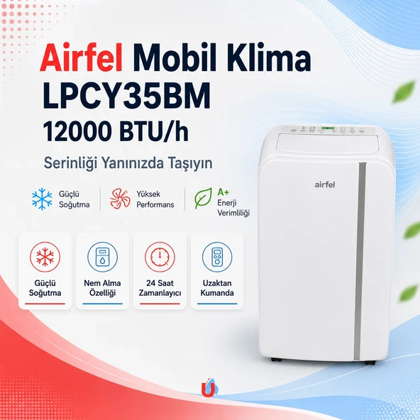 Airfel 12000 BTU Mobil Klima, (Montaj gerekmez, Tak kullan) Isıtma ve Soğutma LPCY35BM A++ ürün görseli 1
