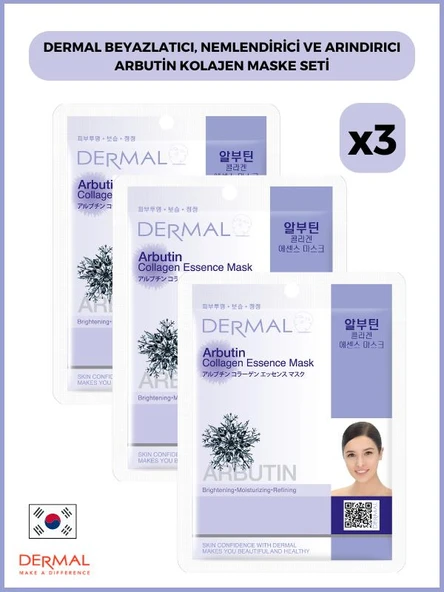 Dermal Beyazlatıcı, Nemlendirici Ve Arındırıcı Arbutin Kolajen Maske 23gr3 Adet ürün görseli 1