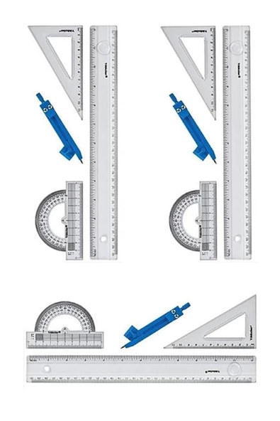 Cetvel Takımı 30 Cm 3 Paket Yıldızlar Cetvel Pergel Gönye İletki Şeffaf Çizim Takımı Pergelli Çizim Seti 4 Parça ürün görseli 1