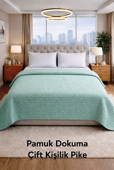 Şaheser %100 Pamuk Çift Kişilik Pike 240x220 (Tek Pike)-Yeşil ürün görseli 1