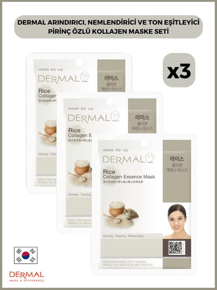 Dermal Arındırıcı, Nemlendirici Ve Ton Eşitleyici Pirinç Özlü Kollajen Maske 23 Gr 3 Adet ürün görseli 1