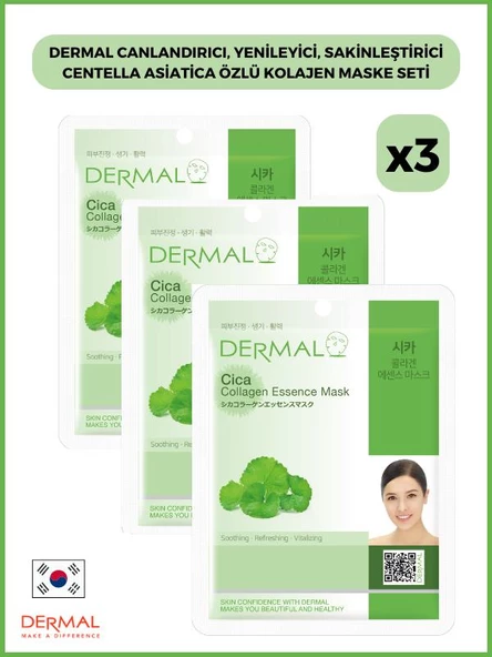 Dermal Canlandırıcı, Yenileyici, Sakinleştirici Centella Asiatica Özlü Kolajen Maske 23 Gr 3 Adet ürün görseli 1