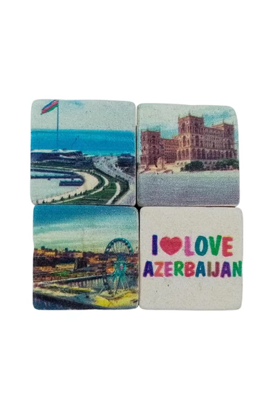 Azerbaycan Temalı Dörtlü Taş Magnet - Resim 3