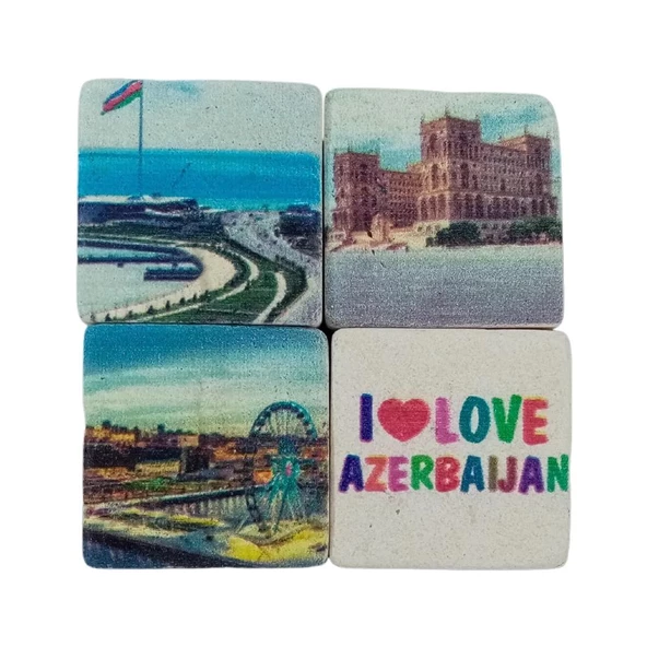 Azerbaycan Temalı Dörtlü Taş Magnet ürün görseli 1