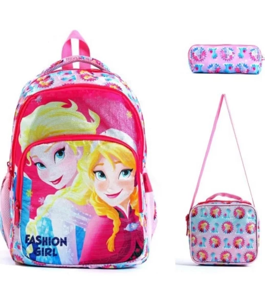 PRENSES FROZEN 3 LÜ SET OKUL ÇANTASI İLK OKUL BESLENMELİ KALEMLİKLİ KIZ KARAKTERLİ ürün görseli 1