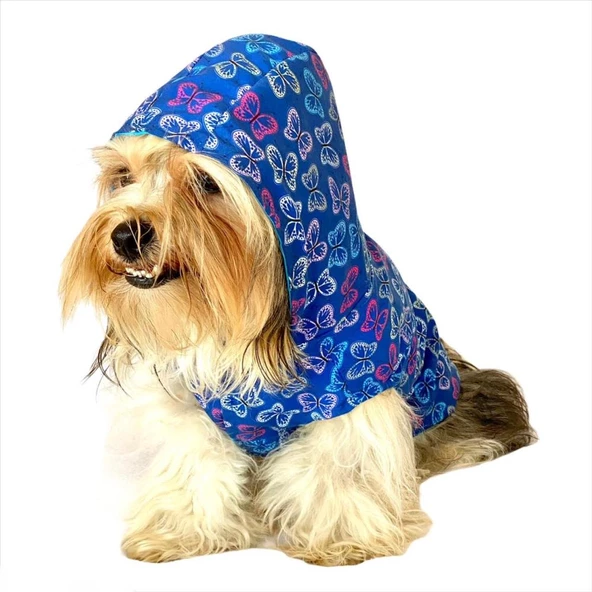 Kelebek Desenli Yağmurluk Kapşonlu  Köpek Yağmurluğu ürün görseli 1