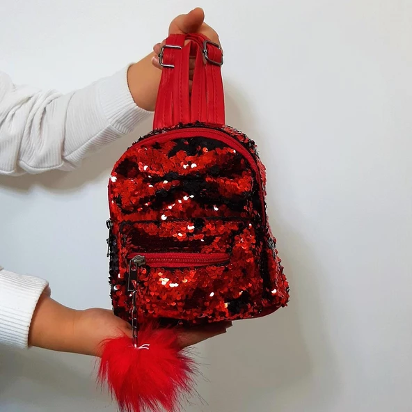 Fiyra crn Kırmızı Pullu Kız Çocuk Sırt Çantası (16cmx20cmx10cm) ürün görseli 1
