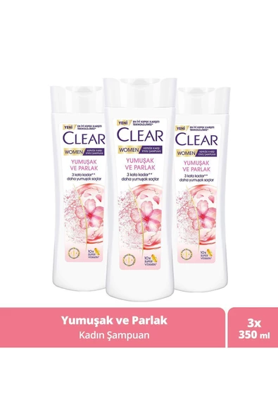 Clear Women Kepeğe Karşı Etkili Şampuan Yumuşak Ve Parlak 350 ml X3 ürün görseli 1