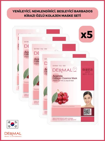 Dermal Yenileyici, Nemlendirici, Besleyici Barbados Kirazı Özlü Kolajen Maske 23gr 5 Adet ürün görseli 1