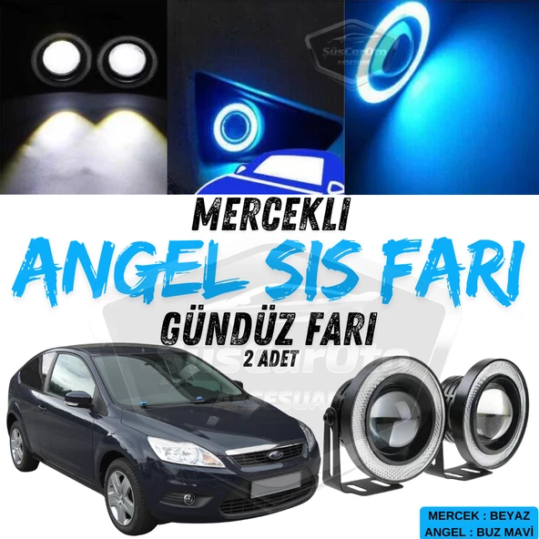 Ford Focus 2.5 2009-2011 Uyumlu Üniversal Mercekli Angel Sis Farı Metal Su Geçirmez 76 mm Buz Mavi Halkalı Gündüz Farı Angel Eyes 2 Adet ürün görseli 1