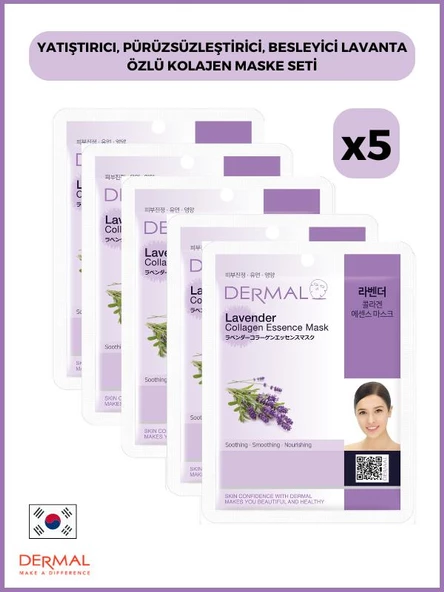 Dermal Yatıştırıcı, Pürüzsüzleştirici, Besleyici Lavanta Özlü Kolajen Maske 23 Gr 5 Adet ürün görseli 1