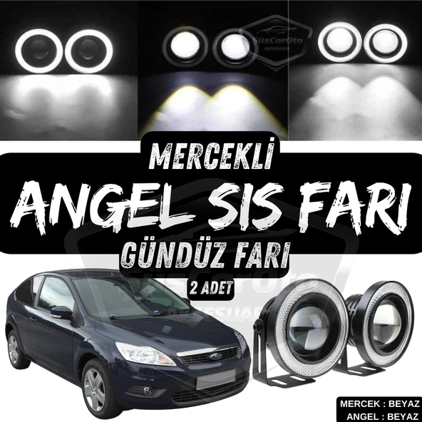 Ford Focus 2.5 2009-2011 Uyumlu Üniversal Mercekli Angel Sis Farı Metal Su Geçirmez 76 mm Beyaz Halkalı Gündüz Farı Angel Eyes 2 Adet ürün görseli 1