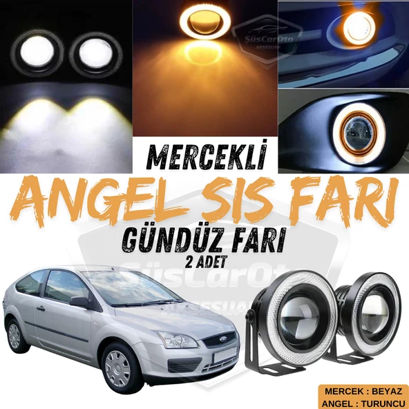 Ford Focus 2 2004-2008 Uyumlu Üniversal Mercekli Angel Sis Farı Metal Su Geçirmez 76 mm Turuncu Halkalı Gündüz Farı Angel Eyes 2 Adet ürün görseli 1